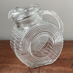 Vintage 30s Mid-Century Modern Tilted Clear Glass Pitcher Vase Big Ben Rings MCM